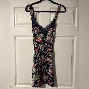 Vintage Vanity Fair Blue Floral Lace Teddy Mini Slip Dress Lingerie Baby Doll